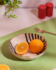 Hand-Painted Black Striped Ceramic Bowl