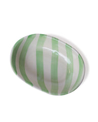 Hand-Painted Green Striped Ceramic Oval Bowl