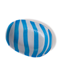 Hand-Painted Aqua Striped Ceramic Oval Bowl