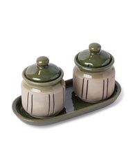 Rustic Ceramic 2 Jar Set with Tray