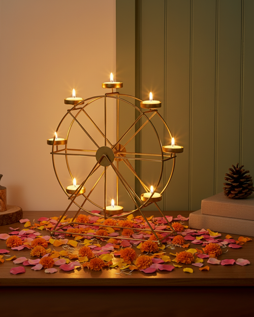 Decorative Gold Metal Ferris Wheel Tealight Holder