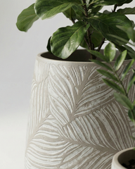 Leaf Fiberglass Planter – Grey Beige Textured Finish