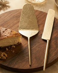 Textured Gold Hammered Cake Server Set – Set of Two