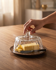 Glass Butter Dish with Wooden Base