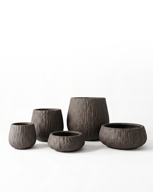 Terra Bark Textured Fiberglass Planter Collection – Charcoal Earth Finish
