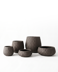 Terra Bark Textured Fiberglass Planter Collection – Charcoal Earth Finish