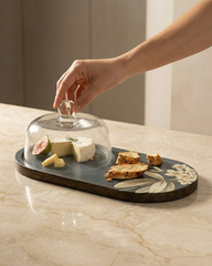 Elegant Glass Cloche with Wooden Platter