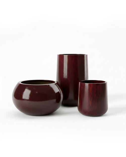 Luxe Glossy Wooden Finish Planter Set (3 pcs)
