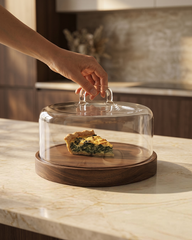 Glass Cloche with Wooden Serving Base