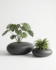 Luna Pebble Fiberglass Planter Set – Matte Charcoal Stone Finish