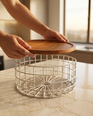 Tall Twin Wire Basket with Wooden Top