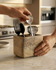 Rustic Wooden Cutlery Holder Organizer