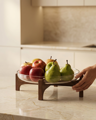 Glass Fruit Bowl with Wooden Stand