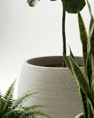Neon Textured Fiberglass Planter – Soft Grey Ribbed Finish