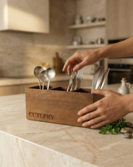Three-Section Wooden Cutlery Holder Organizer