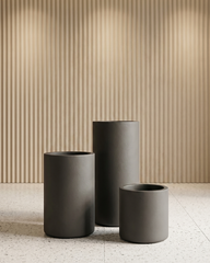 Olive Cylindrical Fiberglass Planter Set – Matte Charcoal Finish