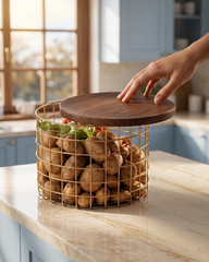 Round Twin Wire Basket with Wooden Lid