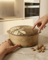 Traditional Wooden Roti Box with Lid