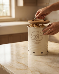 Garlic Storage Bin with Wooden Lid