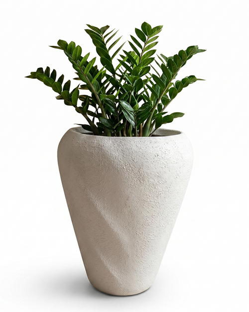 Aurelia Twist Fiberglass Planter – Ivory Sand Textured Finish