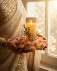 Pink Rose & Gold Filigree Artificial Candle Holder
