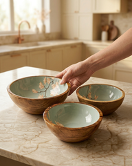 Elegant Enamel Bowl Set – Set of Three