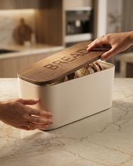 Metal Bread Box with Wooden Lid