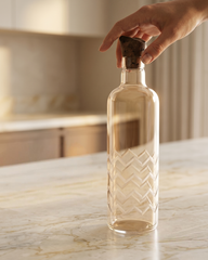 extured Glass Water Bottle with Wooden Stopper