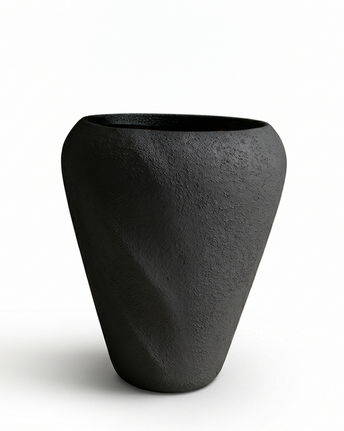 Aurelia Twist Fiberglass Planter – Matte Black Textured Finish