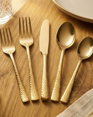 Artisan Hammered Gold Cutlery Set – Set of Five