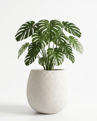 Oriva Round Fiberglass Planter – Ivory Stone Textured Finish