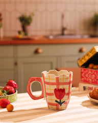 Hand-Painted Pink Gingham Tulip Mug