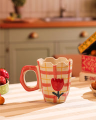 Hand-Painted Pink Gingham Tulip Mug