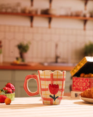 Hand-Painted Pink Gingham Tulip Mug