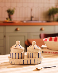 Blue Stripe Ceramic Pickle Jar Set