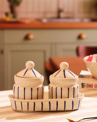 Blue Stripe Ceramic Pickle Jar Set