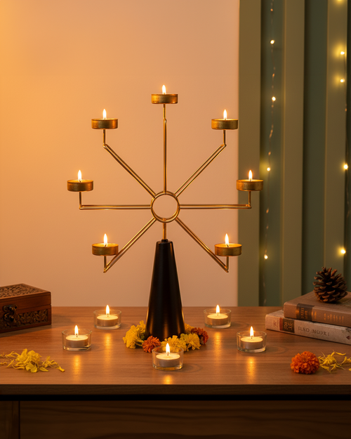 Modern 7-Cup Gold Metal Ferris Wheel Tealight Holder