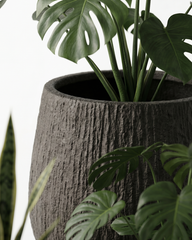 Terra Bark Textured Fiberglass Planter Collection – Charcoal Earth Finish