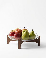 Glass Fruit Bowl with Wooden Stand