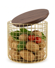 Round Twin Wire Basket with Wooden Lid