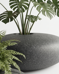 Luna Pebble Fiberglass Planter Set – Matte Charcoal Stone Finish