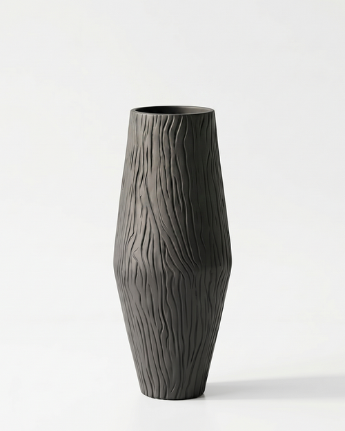Celeste Flow Fiberglass Planter – Matte Black Textured Finish