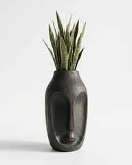 Aura Face Sculpt Fiberglass Planter – Matte Black Textured Finish