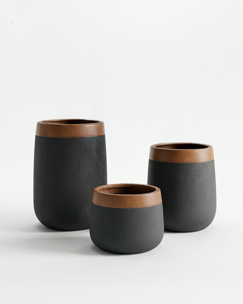 Saturn Collection: Black & Copper Planters (Set of 3)