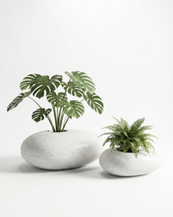 Luna Pebble Fiberglass Planter Set – Ivory Stone Textured Finish