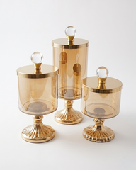 Decorative Glass Jar Set of 3 with Pedestal Base