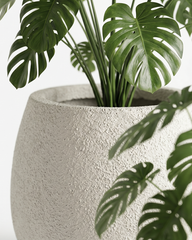 Oriva Round Fiberglass Planter – Ivory Stone Textured Finish