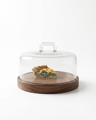 Glass Cloche with Wooden Serving Base