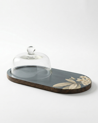 Elegant Glass Cloche with Wooden Platter