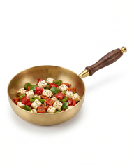 Handcrafted Brass Fry Pan with Wooden Handle